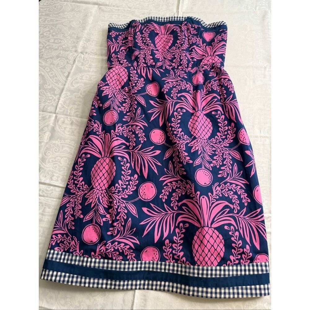 Lilly Pulitzer Originals VTG Pink Blue Strapless Dress Cocktail Resort Size 10